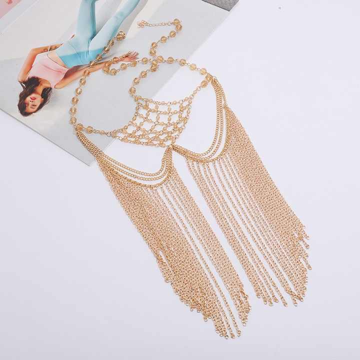 2312 New Headwear Manufacturers Direct Sales of and Fashion Personality Long Fringe Inset Crystal Bead Chain