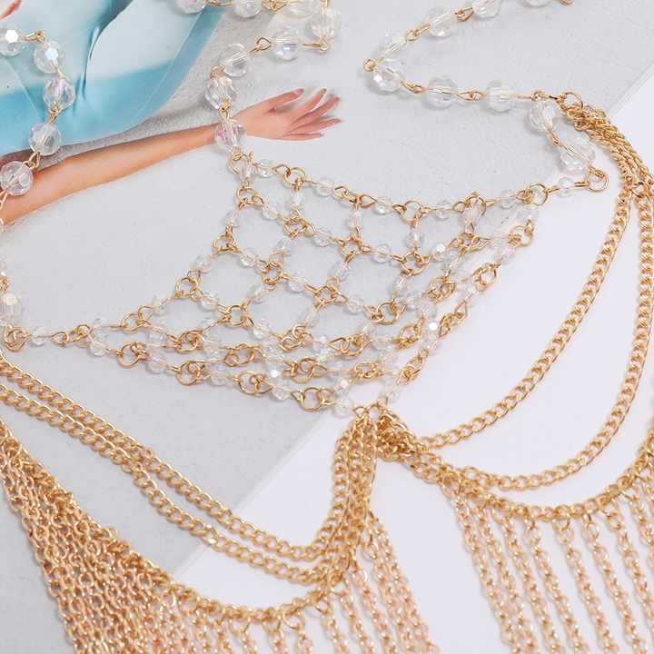 2312 New Headwear Manufacturers Direct Sales of and Fashion Personality Long Fringe Inset Crystal Bead Chain
