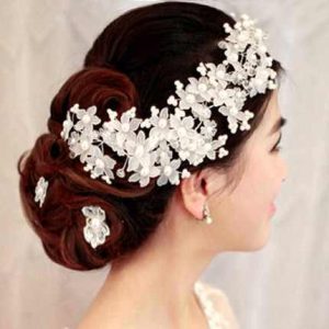 Handmade Flower Wedding Hair Accessory Stainless Steel Zircon Crystal Pearl Bridal Forehead Ornament