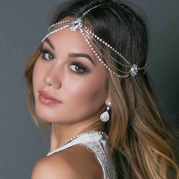Fancy Day Bohemian Rhinestone Bridal Headband Chain for Women Wedding Crystal Forehead Hair Accessories