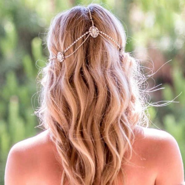 Fancy Day Bohemian Rhinestone Bridal Headband Chain for Women Wedding Crystal Forehead Hair Accessories