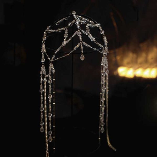 NCA-62 Wholesale Women Long Hair Chain Accessories Rhinestone Crystal Beads Drop Diamond Ethnic Tassel Forehead Jewelry