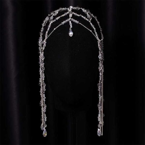 NCA-62 Wholesale Women Long Hair Chain Accessories Rhinestone Crystal Beads Drop Diamond Ethnic Tassel Forehead Jewelry