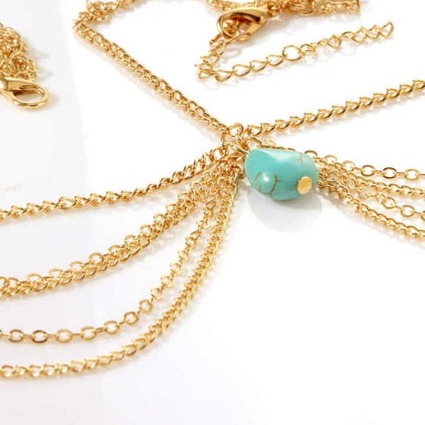 Hot Selling Bohemian Metal Tassels Head Chain Tiara Turquoise Drop Forehead Hair Jewelry Headband Chain