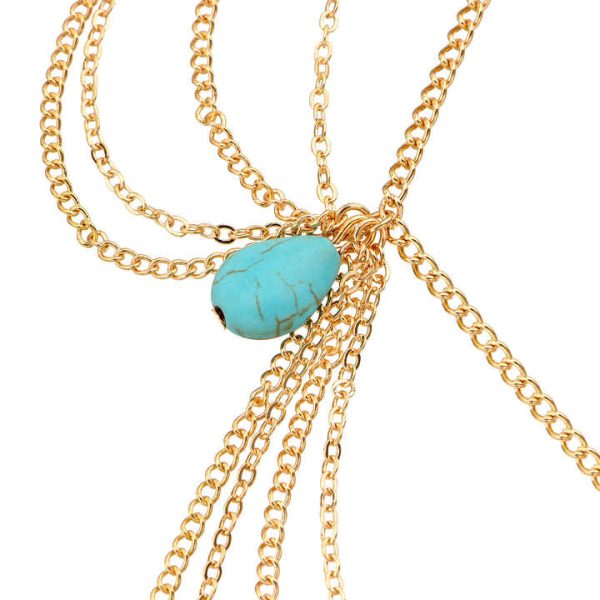 Hot Selling Bohemian Metal Tassels Head Chain Tiara Turquoise Drop Forehead Hair Jewelry Headband Chain