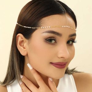 Princess Cut Diamond Tin Alloy Wedding Headband Hair Jewelry Forehead Chain for Women Bridal Party Gift Anniversary Accessory