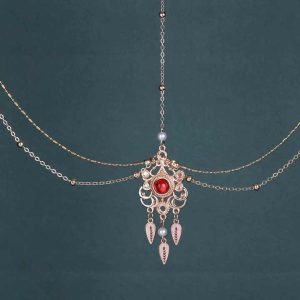 Antique Hanfu Alloy Forehead Chain Bridal Headwear for Women with Crystal Rhinestone Tassel Wedding Jewelry Accessories