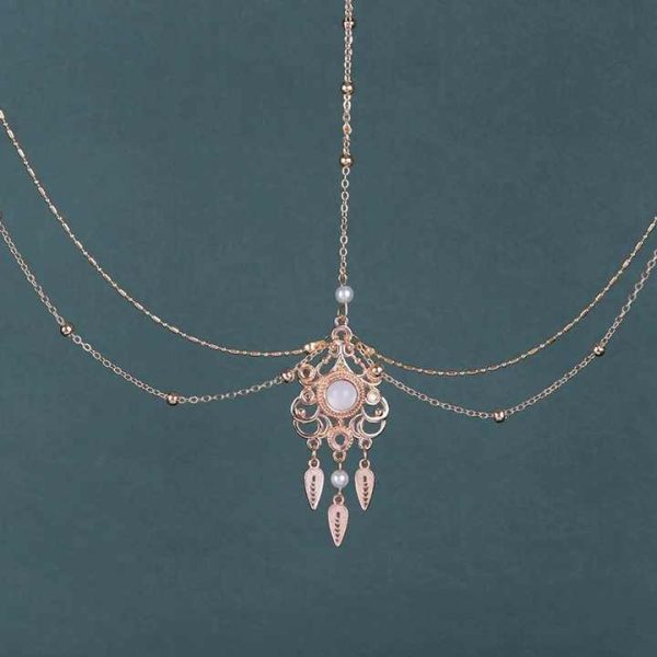 Antique Hanfu Alloy Forehead Chain Headwear for Women Exotic Loulan Princess Bride Style with Tassel Fashionable Wedding Jewelry