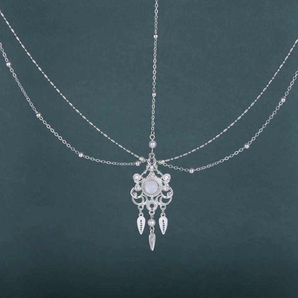 Antique Hanfu Alloy Forehead Chain Headwear for Women Exotic Loulan Princess Bride Style with Tassel Fashionable Wedding Jewelry