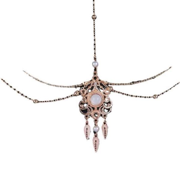 Antique Hanfu Alloy Forehead Chain Headwear for Women Exotic Loulan Princess Bride Style with Tassel Fashionable Wedding Jewelry
