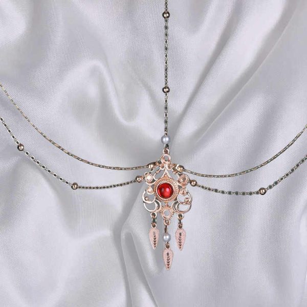 Antique Hanfu Alloy Forehead Chain Headwear for Women Exotic Loulan Princess Bride Style with Tassel Fashionable Wedding Jewelry
