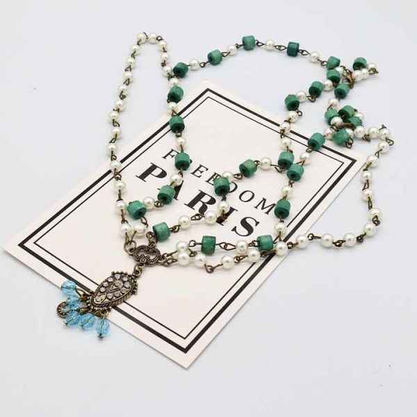 Fashion Delicate Bohemian Style Multilayer Green Bead Tassel Head Forehead Pendant Chain for Women's Headwear