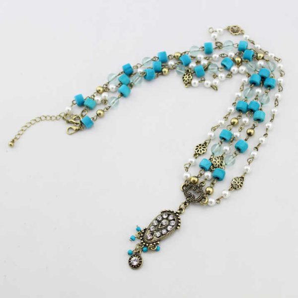 Fashion Delicate Bohemian Style Multilayer Green Bead Tassel Head Forehead Pendant Chain for Women's Headwear