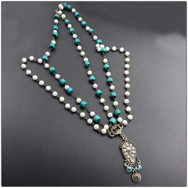Fashion Delicate Bohemian Style Multilayer Green Bead Tassel Head Forehead Pendant Chain for Women's Headwear