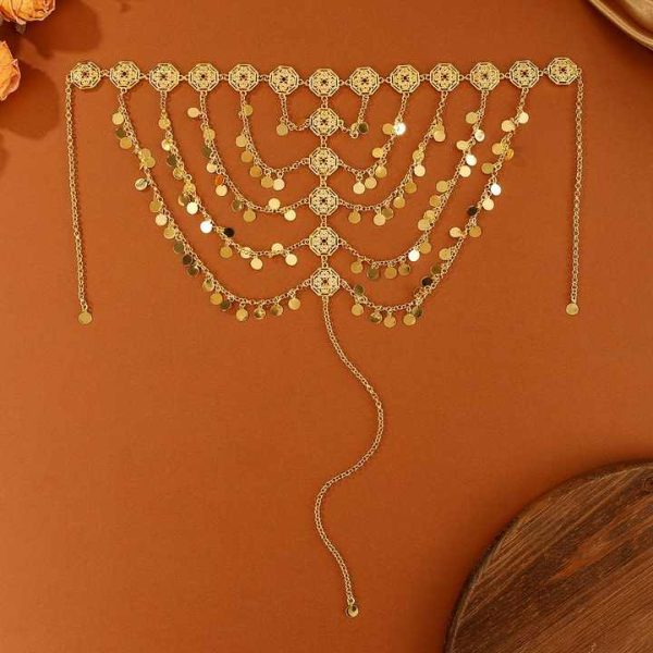 Nice Plating Gold Multi-layered Gold Coin Sequin Hair Forehead Chain for Arab Women's Wedding Party Head Jewelry