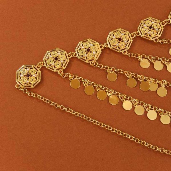 Nice Plating Gold Multi-layered Gold Coin Sequin Hair Forehead Chain for Arab Women's Wedding Party Head Jewelry
