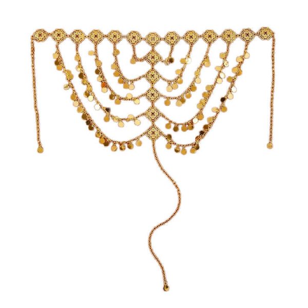 Nice Plating Gold Multi-layered Gold Coin Sequin Hair Forehead Chain for Arab Women's Wedding Party Head Jewelry
