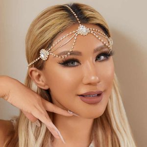 Rhinestone Hair Chain Multi-layer Forehead Chain Alloy Hair Band for Women Wedding Party Accessories