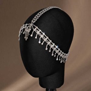 Multi-Layer Rhinestone Waterdrop Forehead Chain for Women - Zinc Alloy Wedding Headpiece with Princess Cut Design