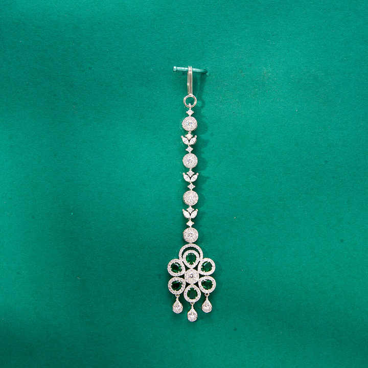 Designer Ladies' Delicate Maang Tikka Cubic Zirconia Forehead Jewelry with Rhodium Plating Fashion Jewelry