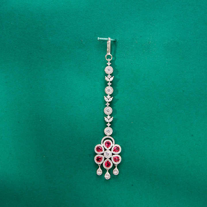 Designer Ladies' Delicate Maang Tikka Cubic Zirconia Forehead Jewelry with Rhodium Plating Fashion Jewelry