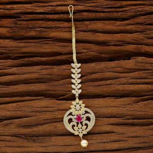 Elegant Ruby Princess Cut Copper Alloy Tikka Hair Jewelry for Women's Weddings and Parties