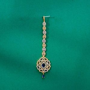 Elegant Brass Maang Tikka with Zircon Stones Rhodium Plated Forehead Jewelry for Women