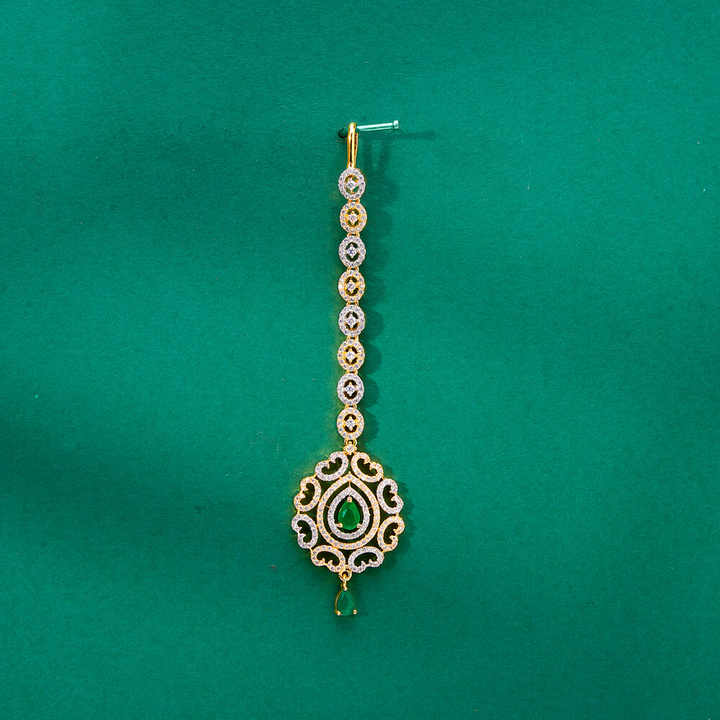 Classic American Diamond Maang Tikka Long-Lasting Rhodium Plating Forehead Jewelry with CZ Stones Fashion Accessory