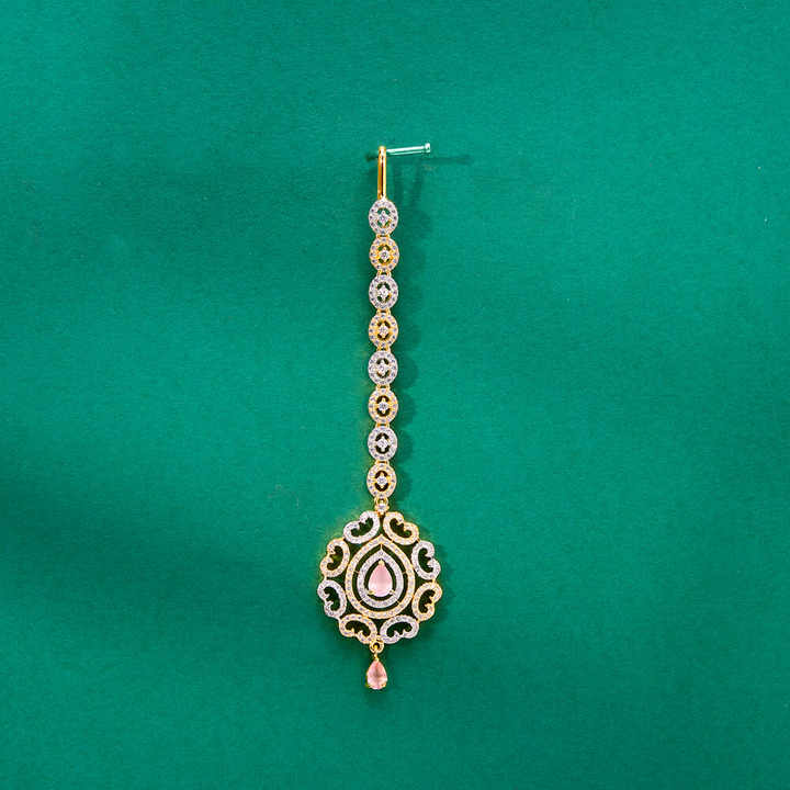 Classic American Diamond Maang Tikka Long-Lasting Rhodium Plating Forehead Jewelry with CZ Stones Fashion Accessory