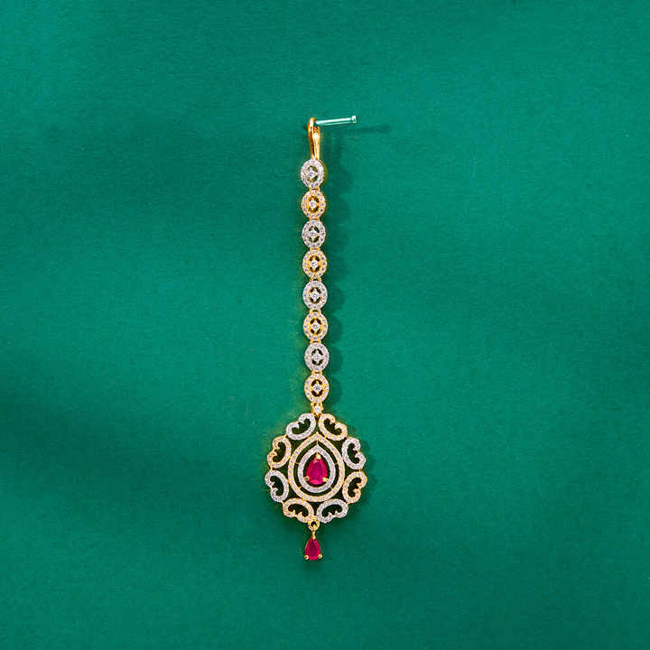 Classic American Diamond Maang Tikka Long-Lasting Rhodium Plating Forehead Jewelry with CZ Stones Fashion Accessory