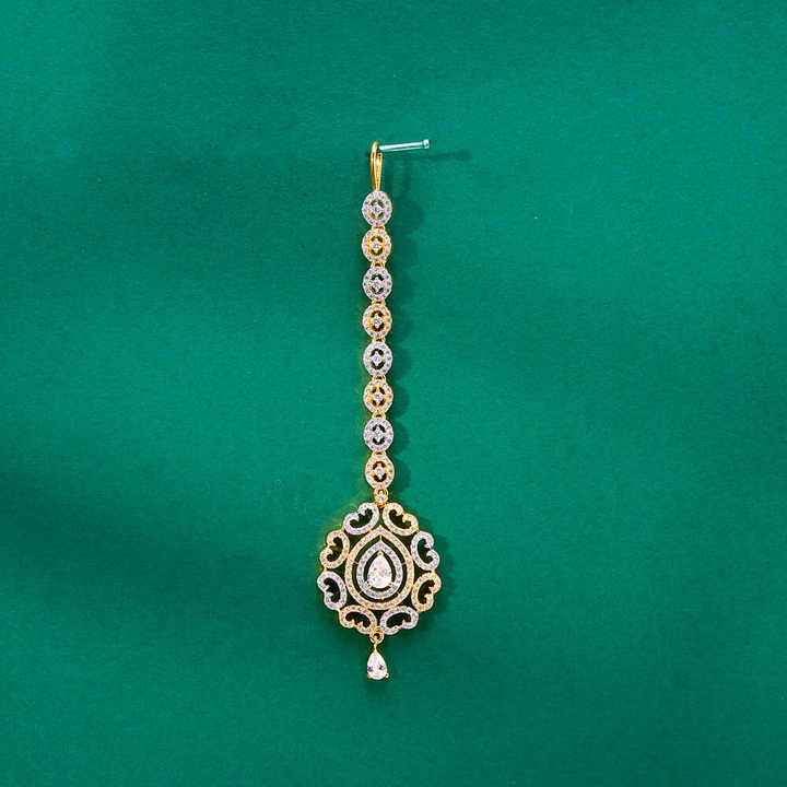 Classic American Diamond Maang Tikka Long-Lasting Rhodium Plating Forehead Jewelry with CZ Stones Fashion Accessory