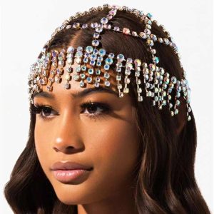 Handmade Crystal Rhinestone Bridal Head Chain for Women Wedding Party Hair Accessories