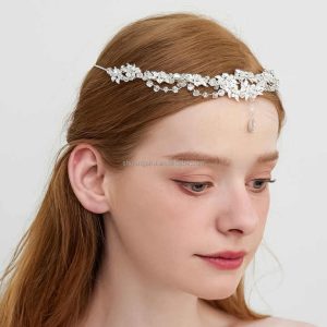 Elegant Leaf Design Crystal Rhinestone Forehead Chain for Women Wedding Party Jewelry Accessories
