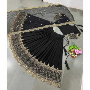 Embroidered Georgette Lehenga Choli with Dupatta | Black Sequence Work Traditional Attire