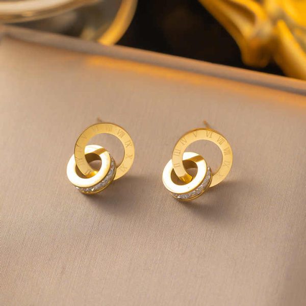 Waterproof 18k Gold Plated Diamond Roman Numeral Bracelet Necklace Earrings Stainless Steel Fine Fashion Jewelry Sets Women