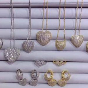 Romantic Brass Cubic Zirconia Necklace and Earrings Set for Wedding Engagement Anniversary Gift Jewelry