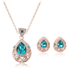 Fashion Blue Crystal Stone Wedding Jewelry Sets for Brides Silver Color Necklace Set for Women Jewelry Sets & More