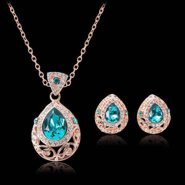 Fashion Blue Crystal Stone Wedding Jewelry Sets for Brides Silver Color Necklace Set for Women Jewelry Sets & More