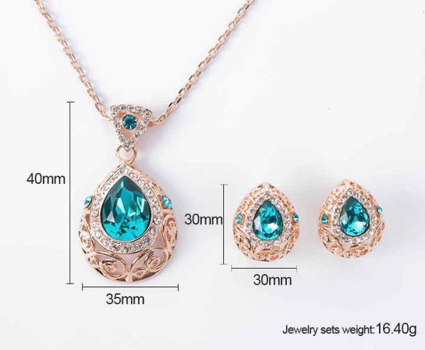 Fashion Blue Crystal Stone Wedding Jewelry Sets for Brides Silver Color Necklace Set for Women Jewelry Sets & More