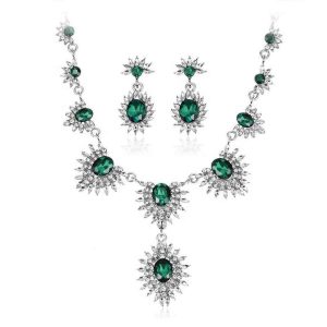 Stock Fashion Simple Alloy and Diamond Star Necklace Earrings Wedding Jewelry Set