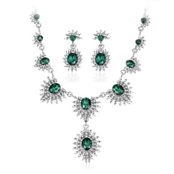 Stock Fashion Simple Alloy and Diamond Star Necklace Earrings Wedding Jewelry Set