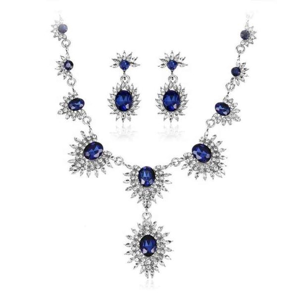 Stock Fashion Simple Alloy and Diamond Star Necklace Earrings Wedding Jewelry Set