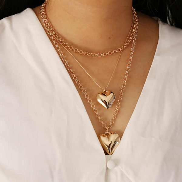 Trendy European and American Fashion Multi-Layer Heart Necklace Bracelet Earrings Set Gold Plated Fine Jewelry for Parties