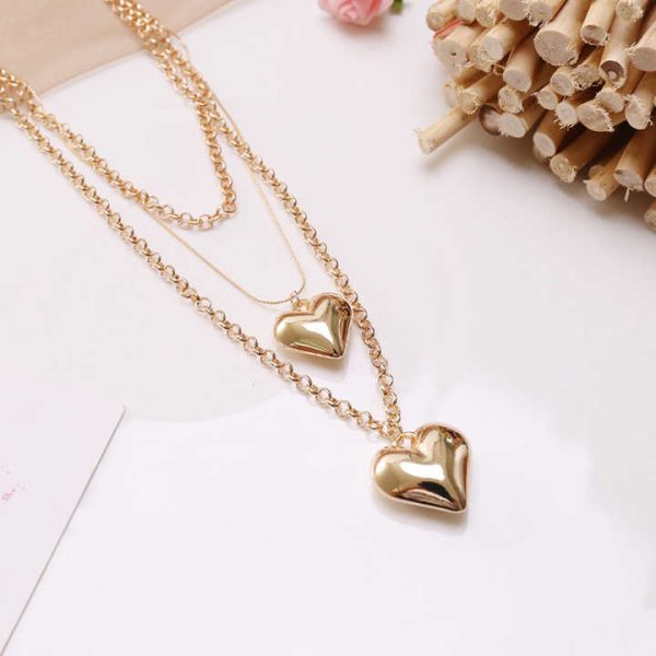 Trendy European and American Fashion Multi-Layer Heart Necklace Bracelet Earrings Set Gold Plated Fine Jewelry for Parties