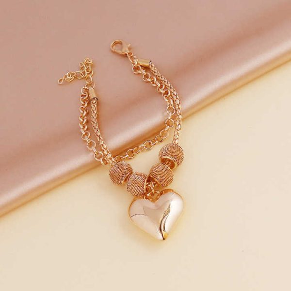 Trendy European and American Fashion Multi-Layer Heart Necklace Bracelet Earrings Set Gold Plated Fine Jewelry for Parties