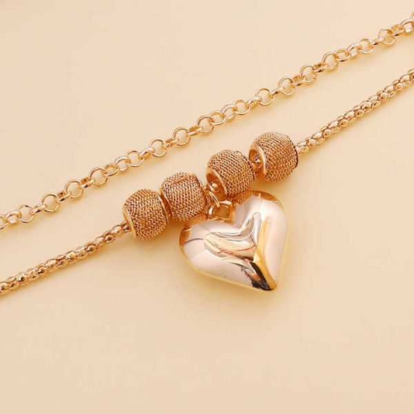 Trendy European and American Fashion Multi-Layer Heart Necklace Bracelet Earrings Set Gold Plated Fine Jewelry for Parties