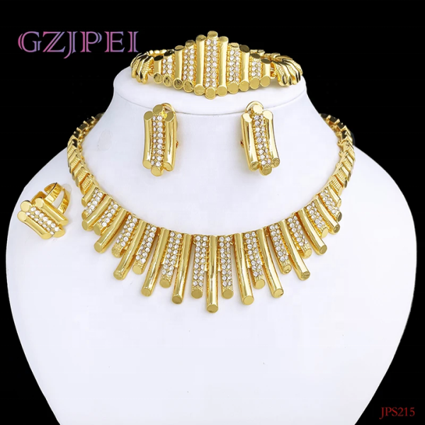 Classic Design Jewelry Set for Women Dubai Gold Color Fashion Jewelry Nigeria African Necklaces Earring Bracelet Ring Trendy