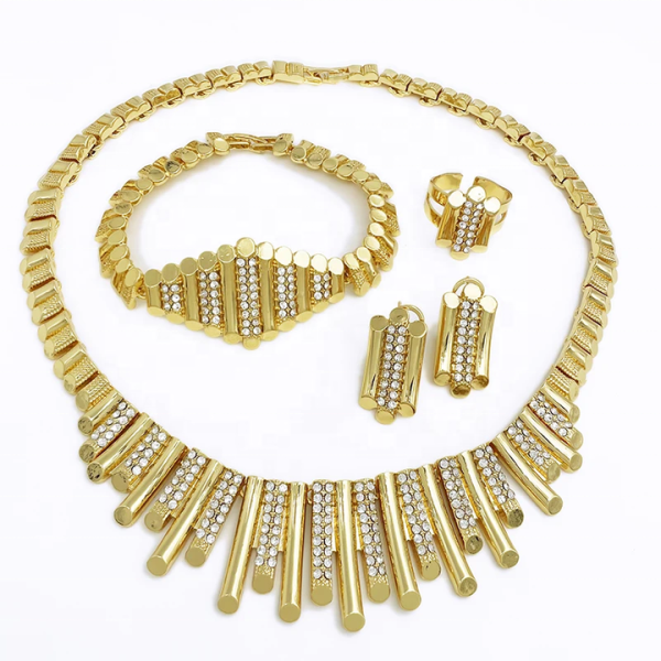 Classic Design Jewelry Set for Women Dubai Gold Color Fashion Jewelry Nigeria African Necklaces Earring Bracelet Ring Trendy