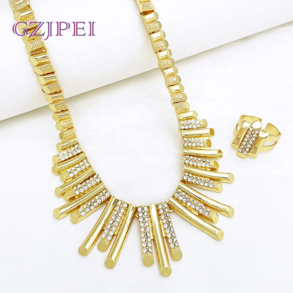Classic Design Jewelry Set for Women Dubai Gold Color Fashion Jewelry Nigeria African Necklaces Earring Bracelet Ring Trendy