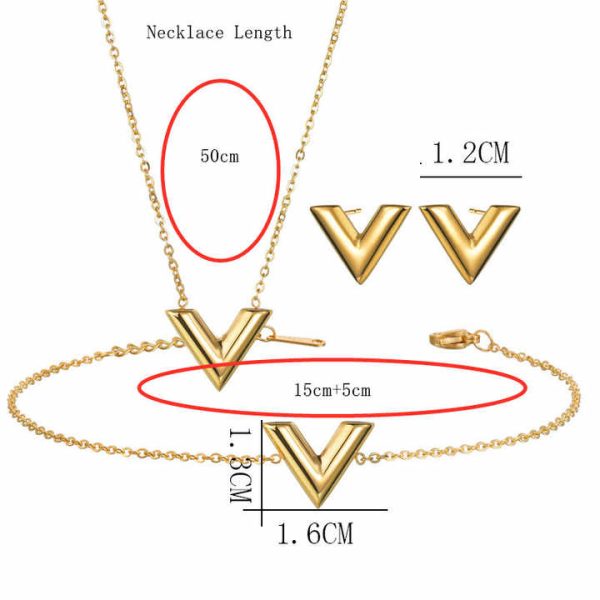 Zhongzhe Jewelry V Letter Pendant Necklace Fashion Waterproof Bracelet Earring Set Stainless Steel Luxury Jewelry for Women